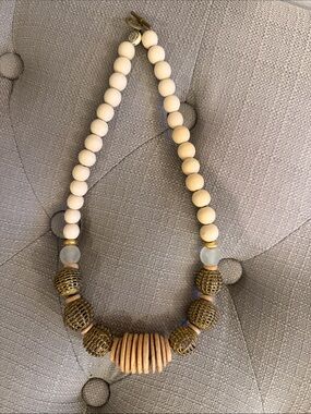 Beaded Statement Necklace in Cream and Gold - Brand Unknown